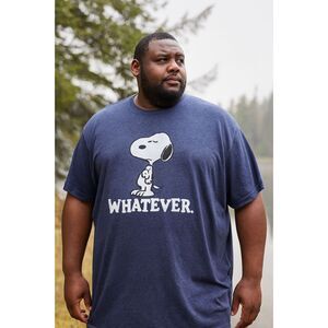 Peanuts Hybrid Apparel Men’s 4XB Navy Snoopy “Whatever” Graphic T-Shirt #D